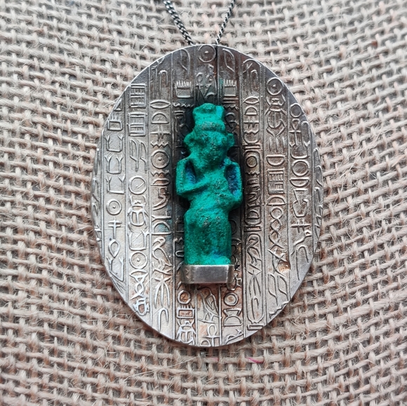 Egyptian Revival Pin/Brooch Necklace Sterling Silver Vintage - Picture 1 of 15